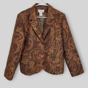 Chadwicks Blazer Womens 14 Floral Paisley Brown Casual Fall Winter Lined…